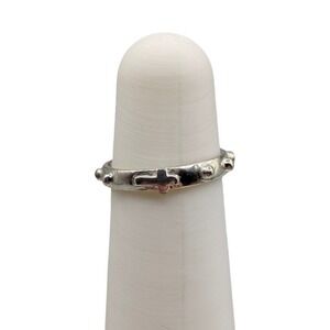 Sterling silver thin rosary band ring, tiny cross, christian jewelry Size 5